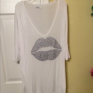 Lauren Moshi White Tee with Colorful Lip Design